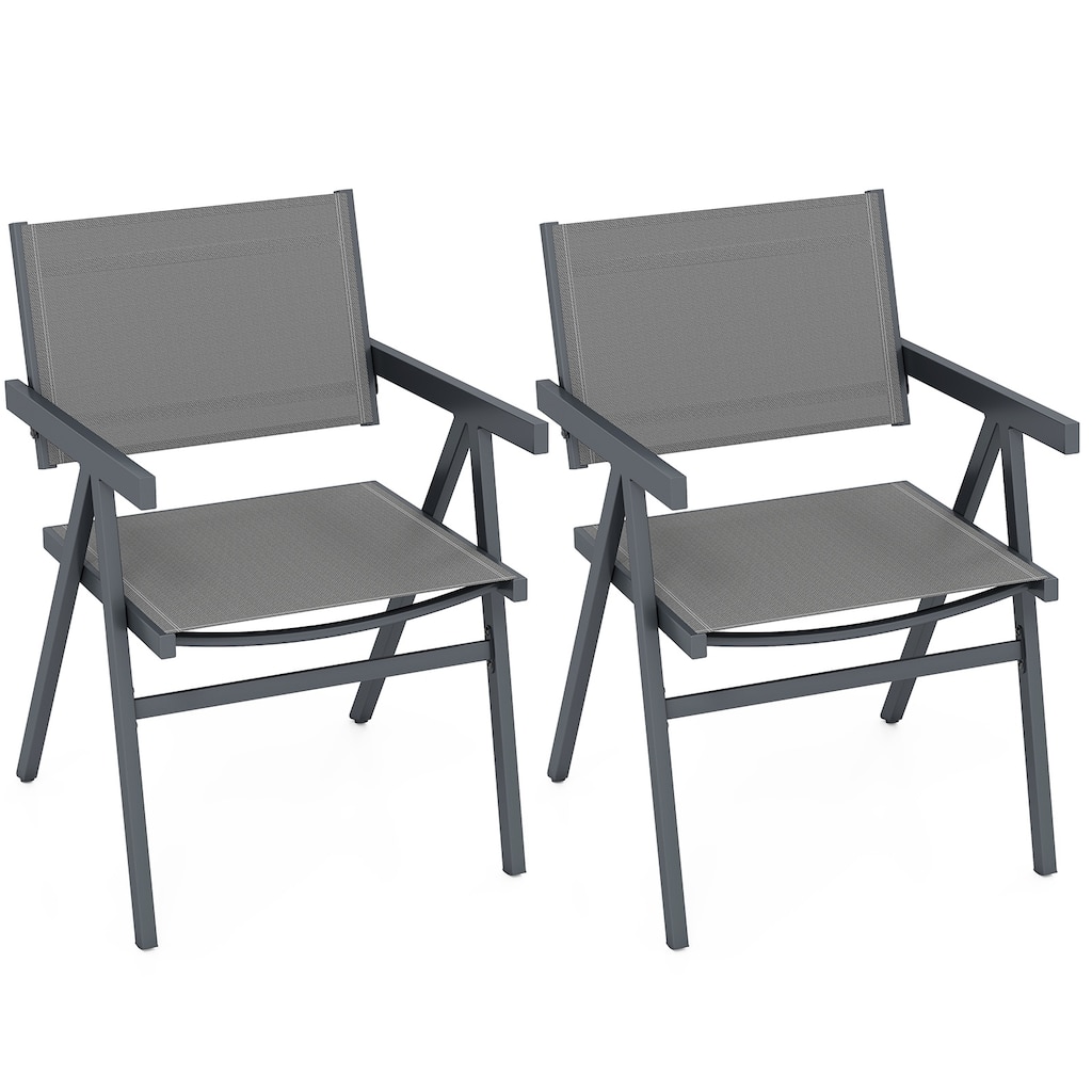 Gymax Patio Chairs Set of 2 w/Breathable Fabric Seat & Tilt Backrest