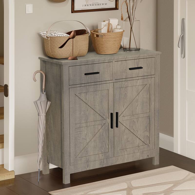 Homy Casa Modern Farmhouse Buffet Cabinet with Storage & 2 Drawers - GREY