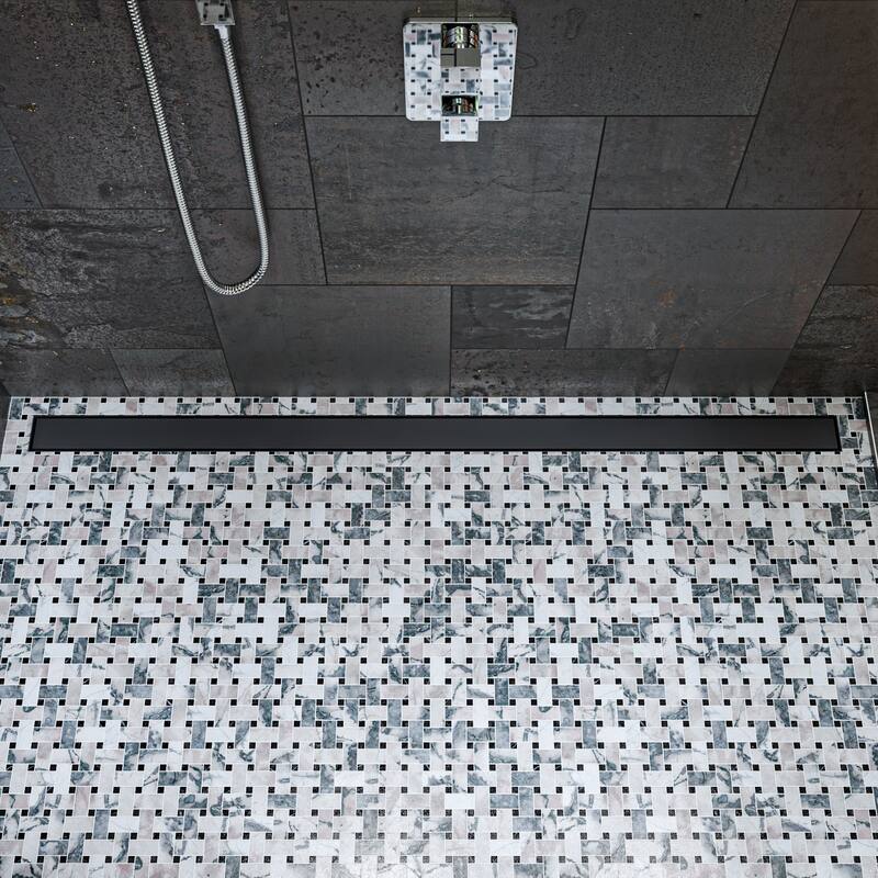 ALFI brand 59" Black Matte Stainless Steel Linear Shower Drain with Solid Cover