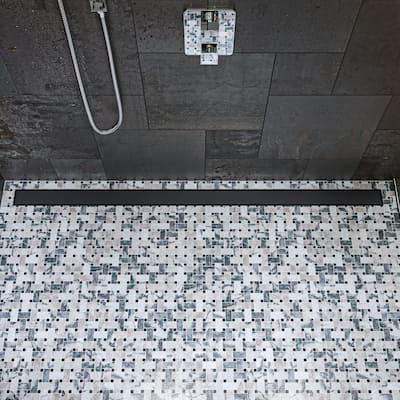 ALFI brand 59" Black Matte Stainless Steel Linear Shower Drain with Solid Cover