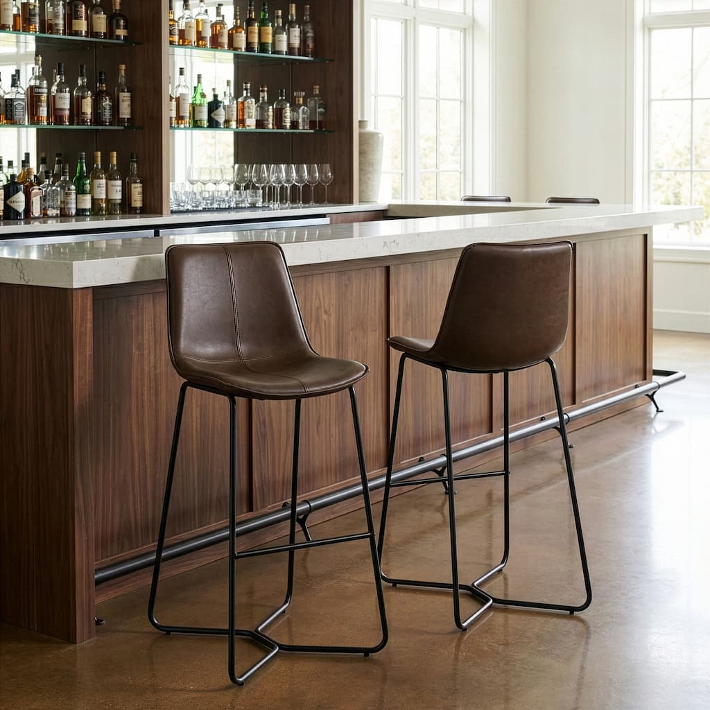 Amery Iron Frame Vintage Brown Faux Leather Bar Stool (Set of 2)