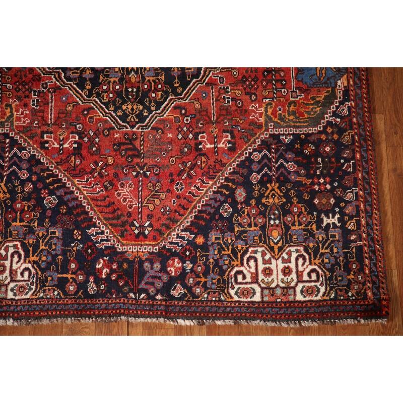 Vegetable Dye Shiraz Persian Antique Area Rug Handmade Wool Carpet - 4'3"x 5'10"