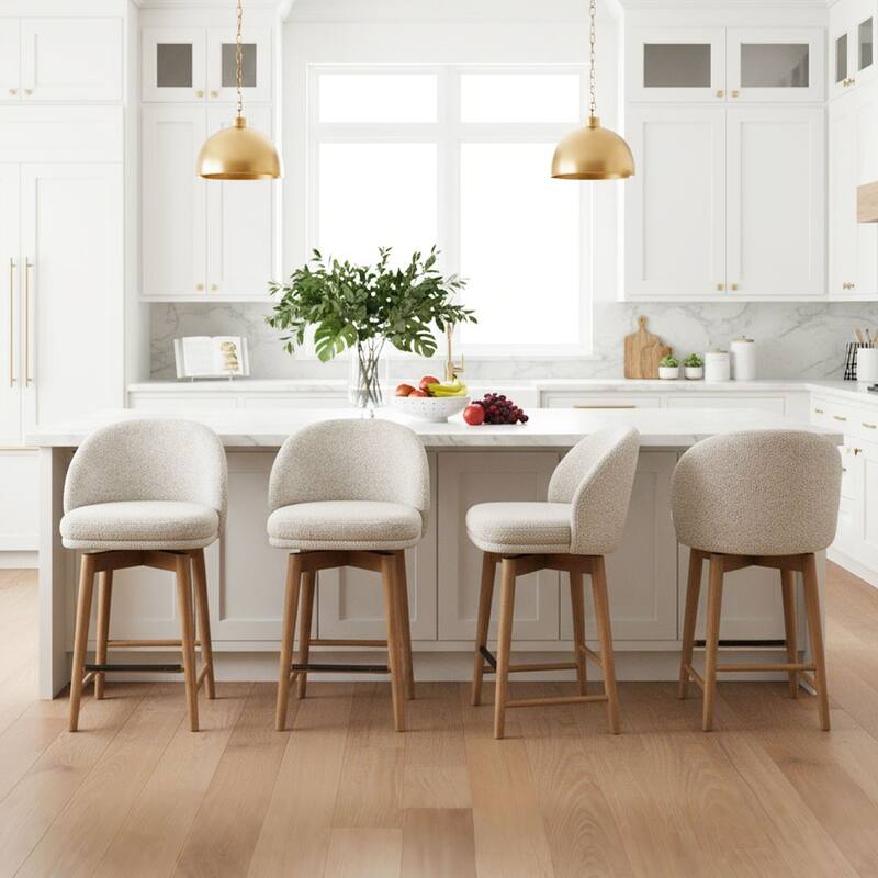 25.5" Swivel Solid Wood Leg Upholstered Counter Stool(Set of 4) - OAK-Beige