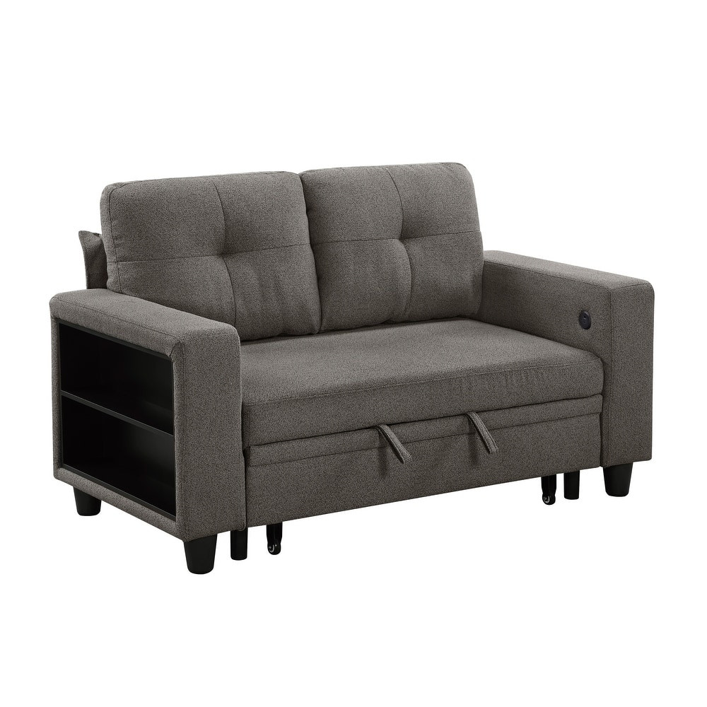 Fremont & Park Hazel 56.5" Boucle 2-Seater Loveseat - Pull-out Bed, Shelves, USB Port