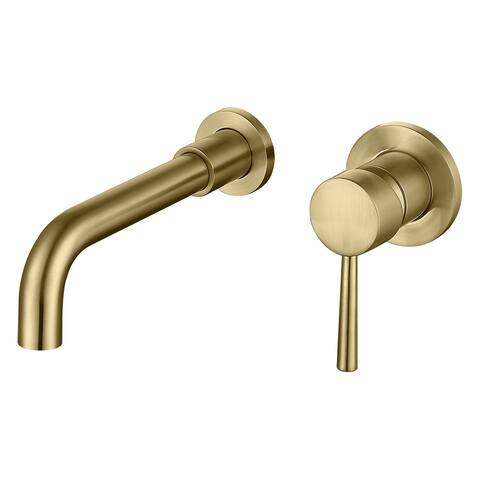 Single Handle Wall Mounted Bathroom Faucet With Valve - Brushed Gold