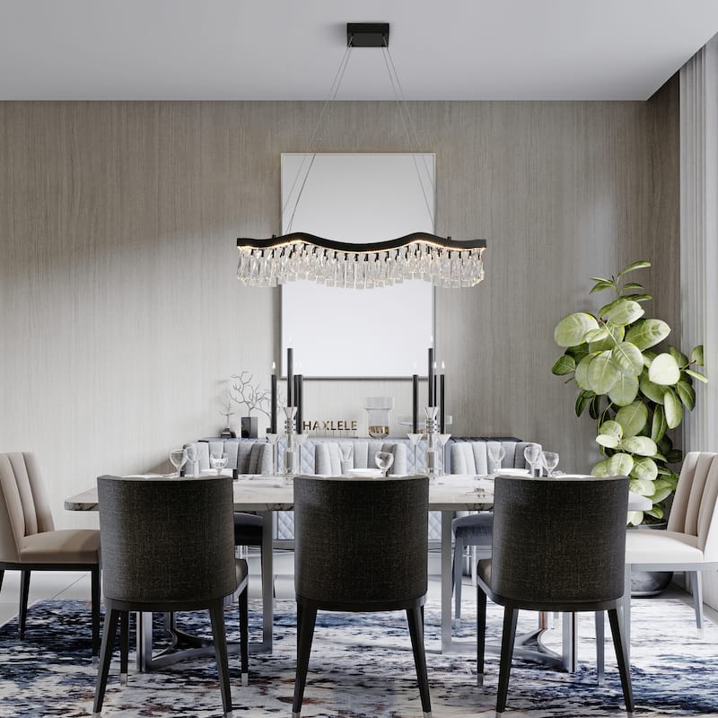 Modern Glam 1-Light LED Crystal Chandelier Kitchen Island Light for Dining Room - W 33.5" x H 9" x D 7.9"