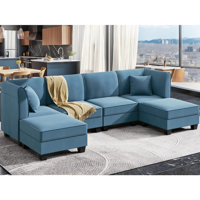 Futzca Sectional Couch Modular Sofa, 116" Velvet L-Shaped Couch Sofa