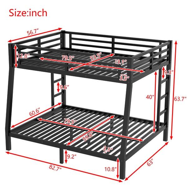 2 Side Ladder Metal Bunk Bed with Under Bed Storage, TwinXL/FullXL over Queen