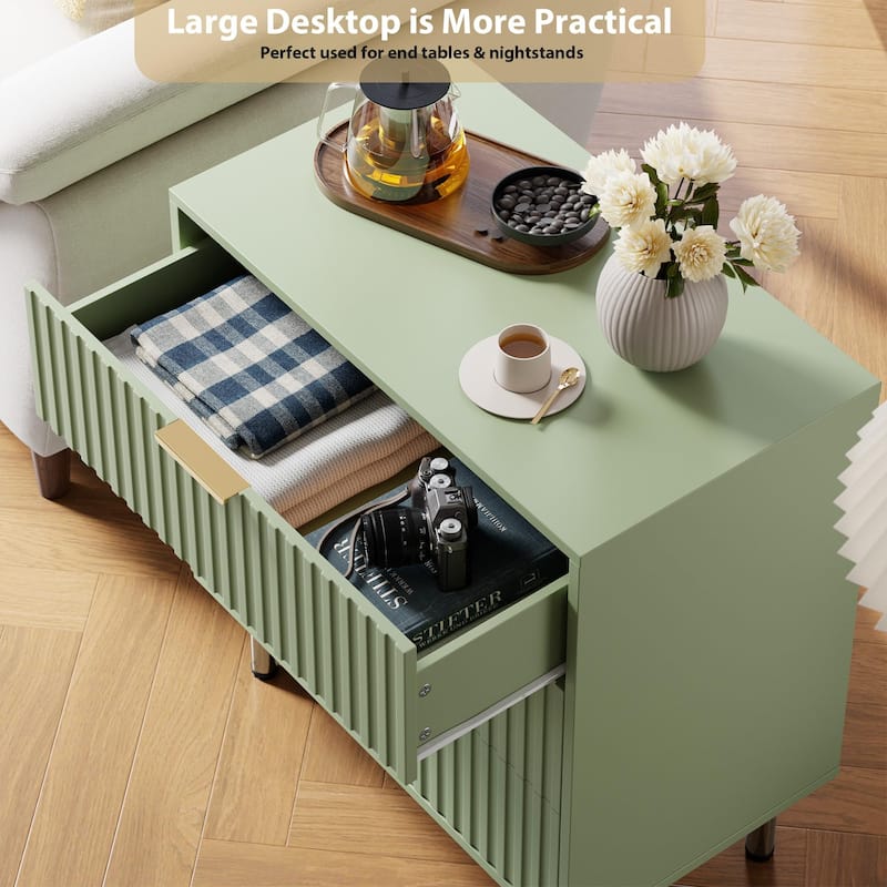 Fluted 3 Drawer Dresser for Bedroom, Modern Wooden Chest with Deep Drawers and Wide Top