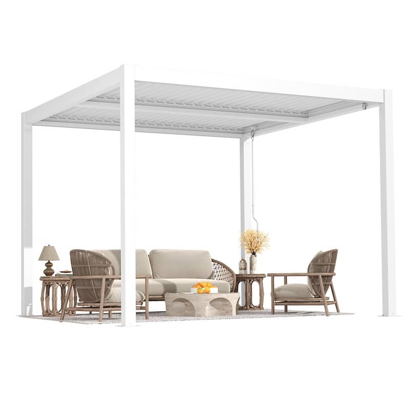 EROMMY Outdoor Louvered Pergola with Adjustable Aluminum Roof – Rainproof Gazebo for Patio & Garden - 10'x11' - White