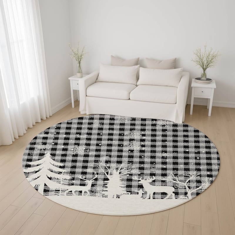 Premium Washable Super Soft Winter Reindeer Tree Mayfield Rug - Gray - 8' x 8'