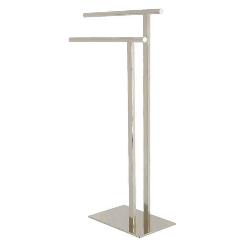 Edenscape Double L Shape Pedestal Towel Holder in Matte Black - Polished Nickel