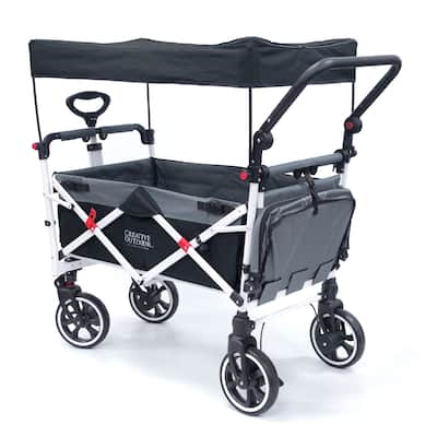 Push Pull Titanium Series Plus Folding Wagon Stroller with Canopy - Black