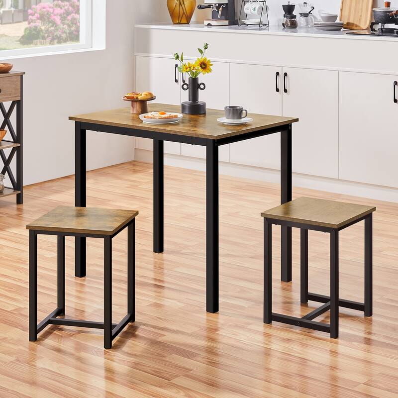 Yaheetech Industrial 3-Piece Dining Table Set w/ 2 Stools for Kitchen