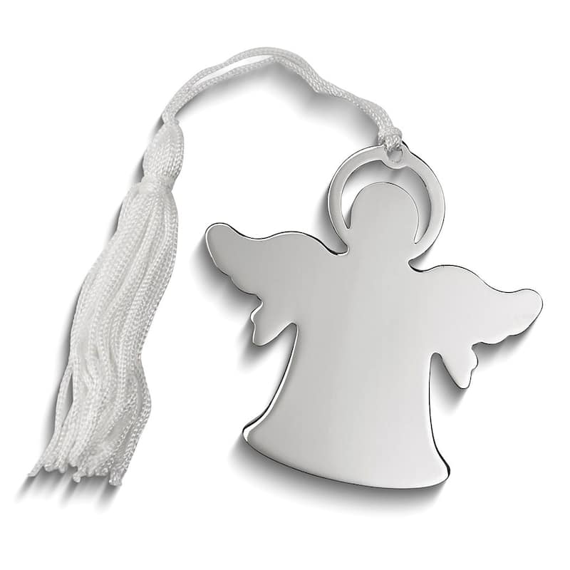 Curata Nickel-Plated White Tassel Engraveable Angel Ornament