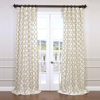 Exclusive Fabrics Tunisia Ivory Embroidered Designer Faux Silk Curtains - Luxurious Room Darkening Curtains (1 Panel)