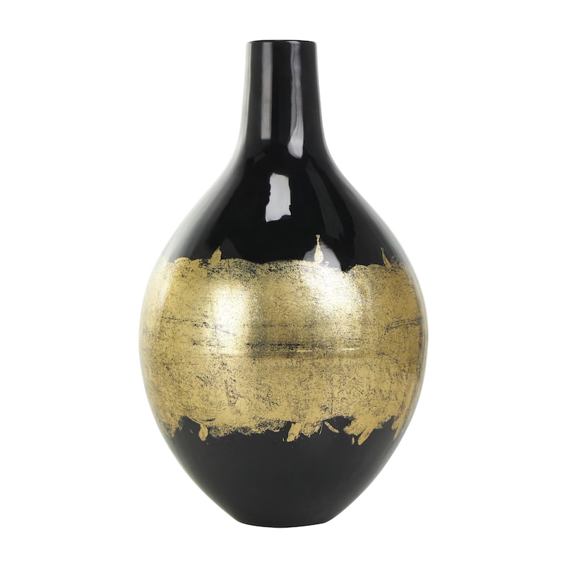 Metal Abstract Decorative Vase with Gold Detailing - Black - Roche River Decor
