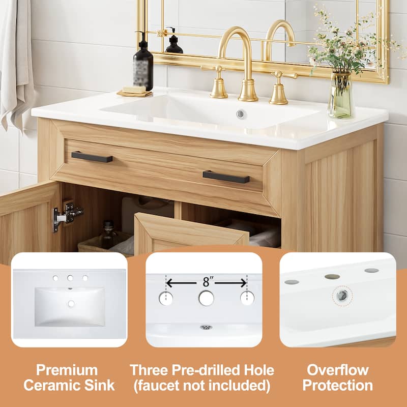 GDFStudio - Natura 30" Transitional Freestanding Bathroom Vanity with Ceramic Sink & Soft-Close Storage Components