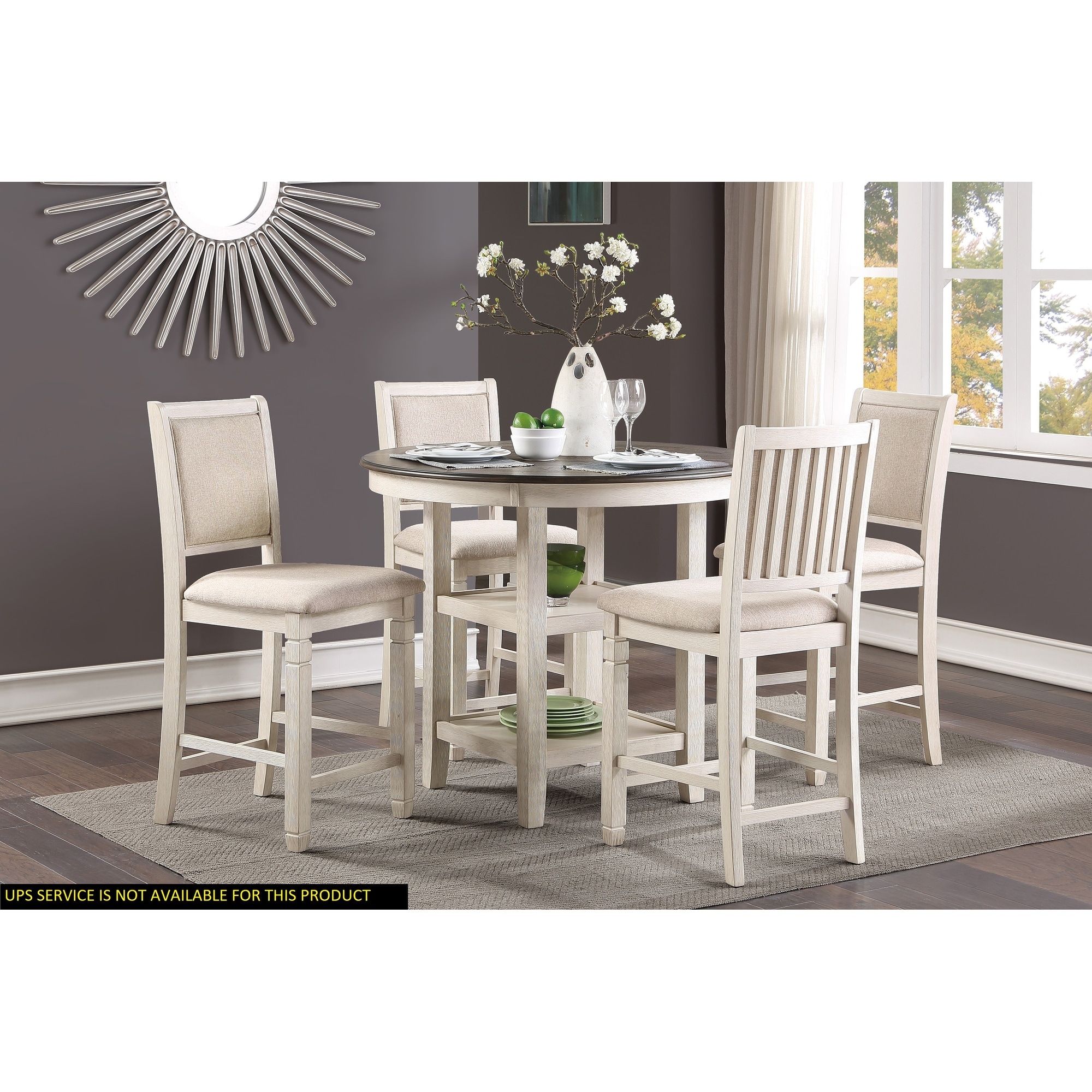 5pc antique white and brown wood counter high dining tables with