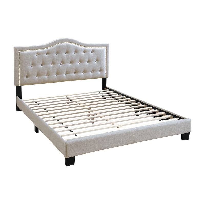 Fabric Upholstered Bed with Button Tufting