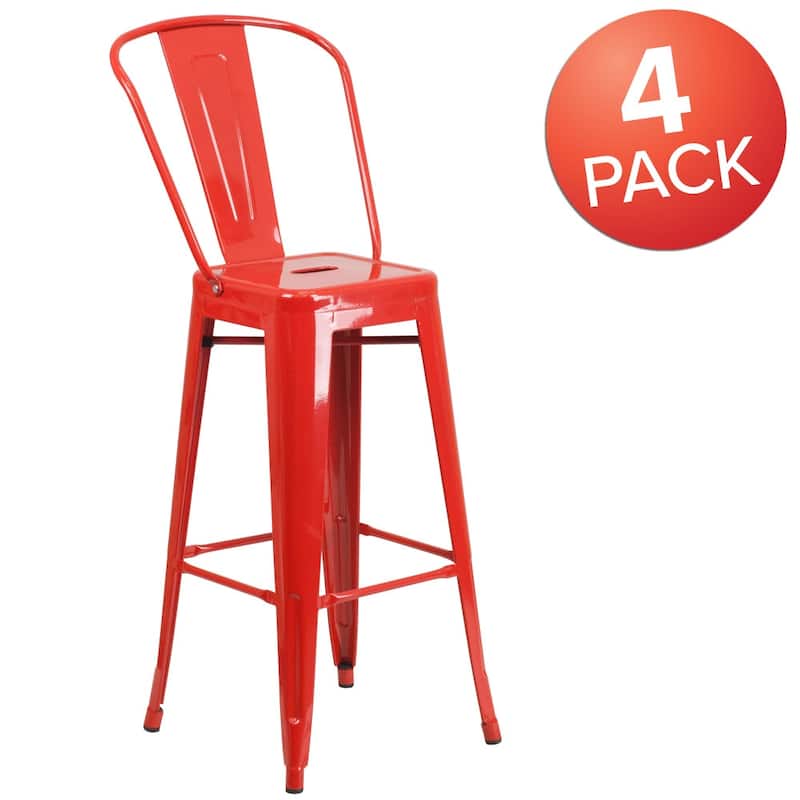 4 Pack 30" High Metal Indoor-Outdoor Barstool with Back - Kitchen Furniture