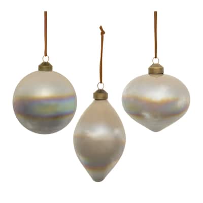 Cloudy Iridescent Glass Christmas Ornaments - 6" - Beige and Gray - 6ct