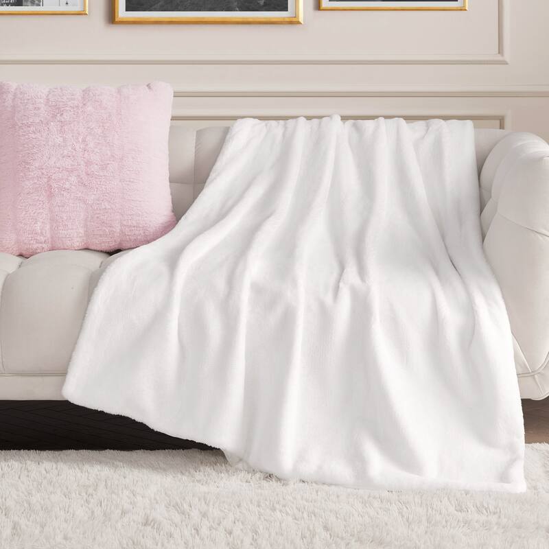 Juicy Couture Solid Rabbit Mink Blankets - White - 50"X70"