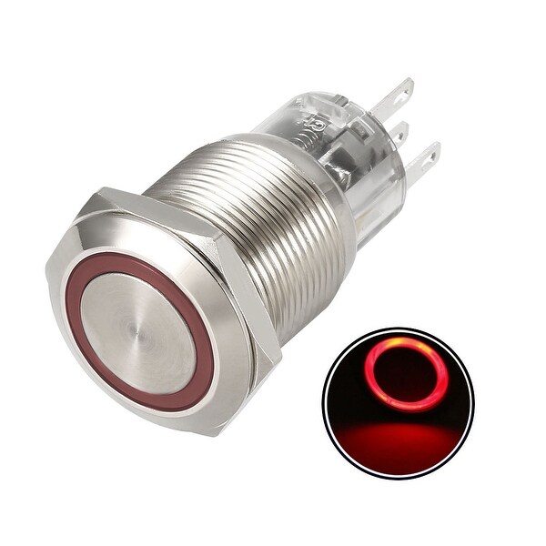 19mm Mounting Red LED Stainless Metal Latching Push Button Switch On Off 12V 