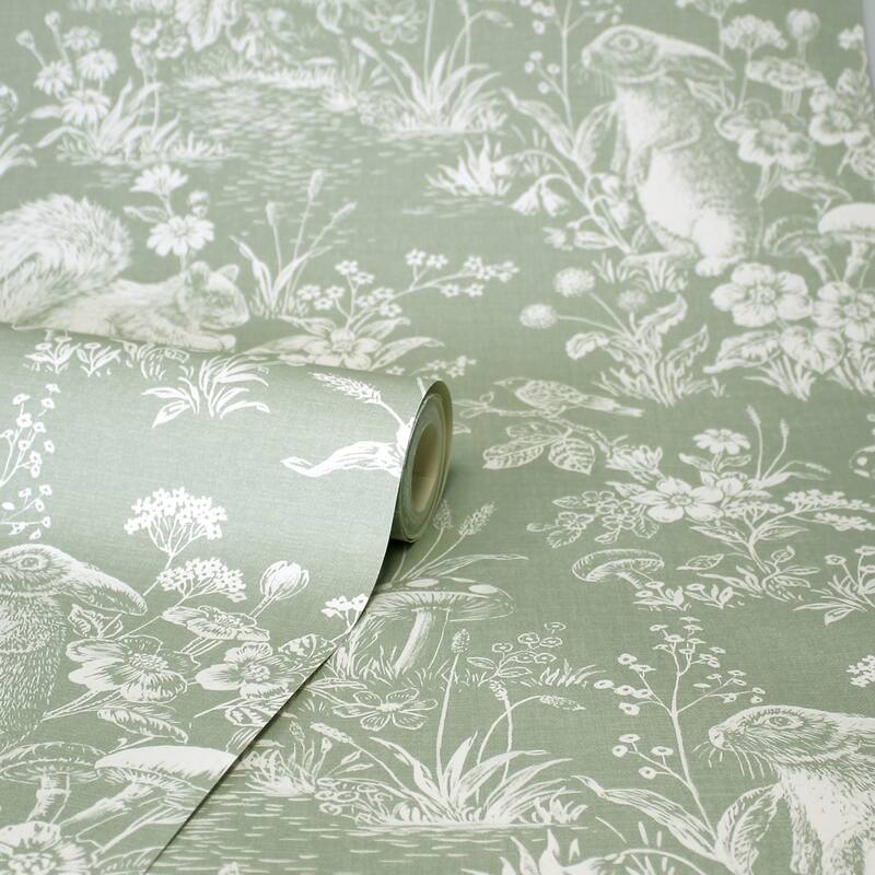 Fine Decor Eames Sage Forest Friends Wallpaper - N/A