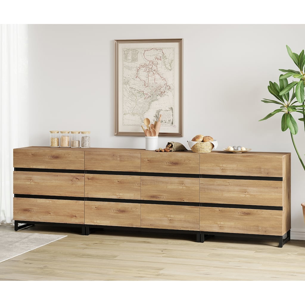 WAMPAT 3 in 1 Multifunctional Dresser with Glass Doors and 5 Drawers, Modern Chest of Drawers for Bedroom