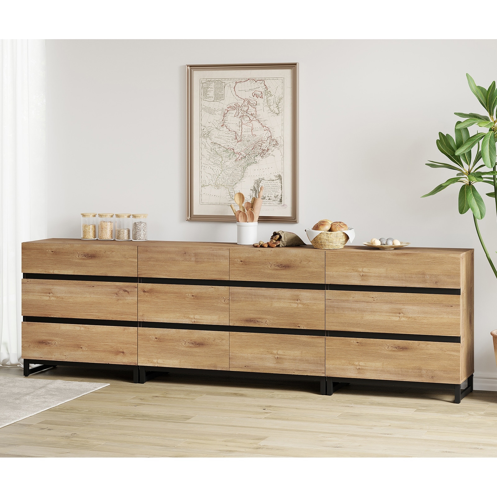 WAMPAT 3 in 1 Multifunctional Dresser with Glass Doors and 5 Drawers, Modern Chest of Drawers for Bedroom