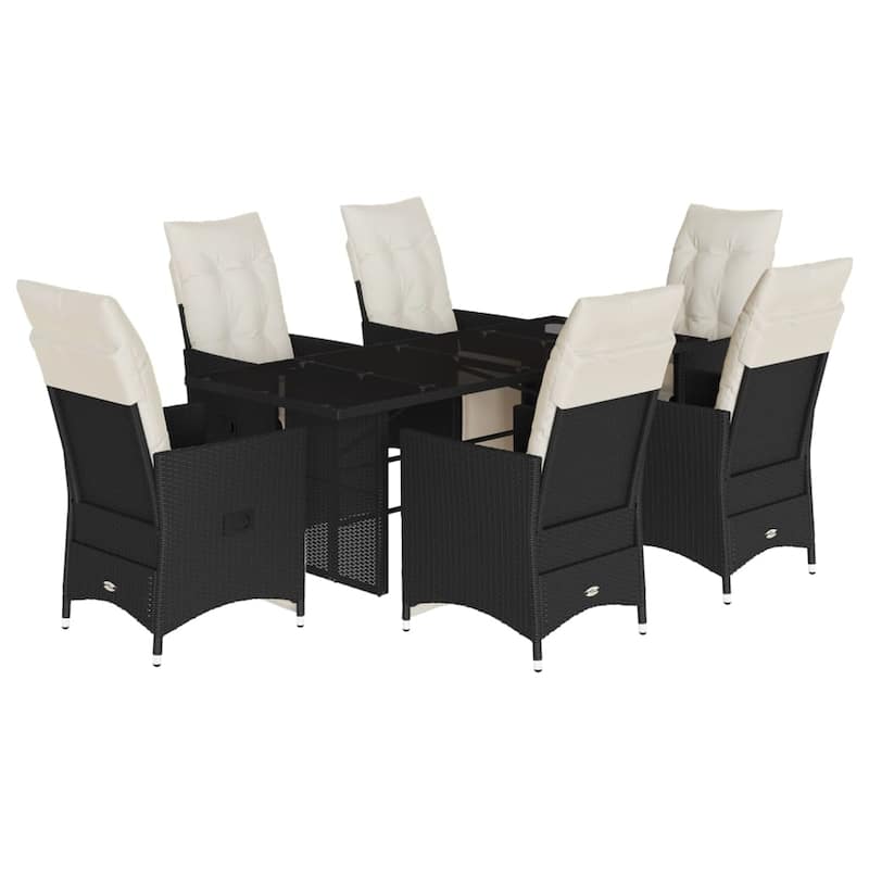 vidaXL Patio Dining Set with Cushions Table and Chairs Outdoor Black Poly Rattan - 23.2 x 22 x 36.2