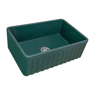 Ruvati 33 x 20 inch Fireclay Farmhouse Apron-Front Kitchen Sink - Emerald Green - RVL2300EG