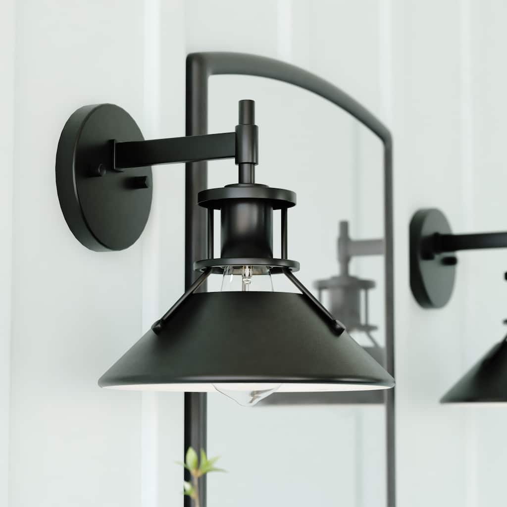 Canton 3-Light 29 inch Wide Black and Matte White Bathroom Vanity Lighting Fixture, Metal Shade, Dimmable, LED Compatible