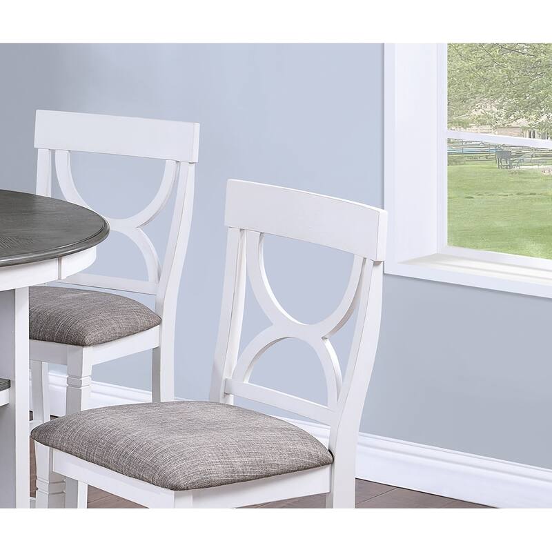 Counter Height Dining Table w Storage Shelve 4x Chairs Padded Seat Unique Design Back 5pc Dining Set White Color