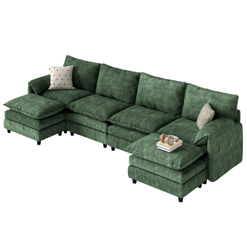 142 Inch Modular Velvet Sectional Sofa with Movable Ottoman Pillow Armrest and Deep Seats for Living Room Apartment or Office