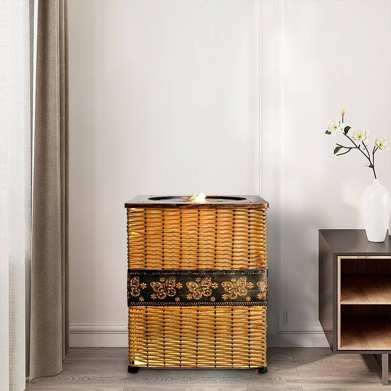 Indoor Rattan Water Fountain with LED Light for Home and Office Decor - yellow