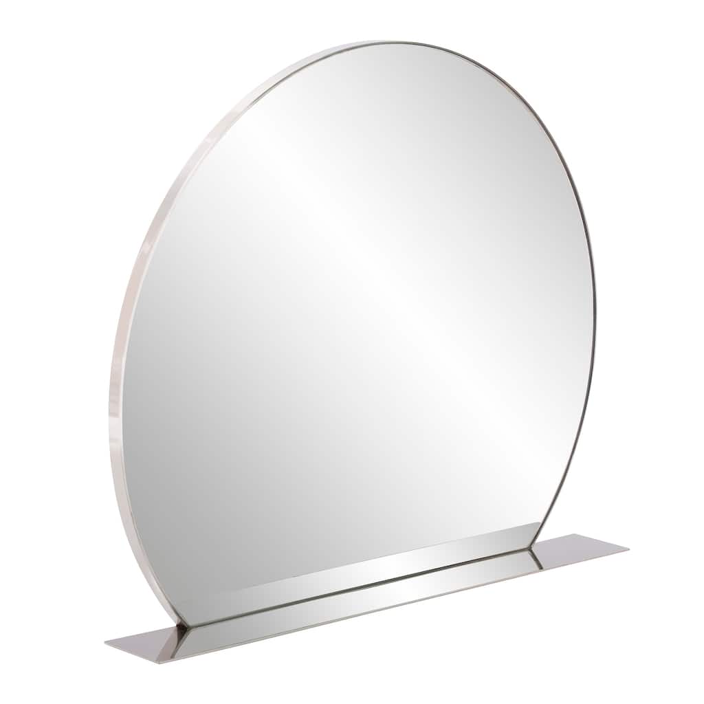 Allan Andrews Round Silver Stainless Steel Framed Wall Mirror with Shelf - 30"W x 25.5"H