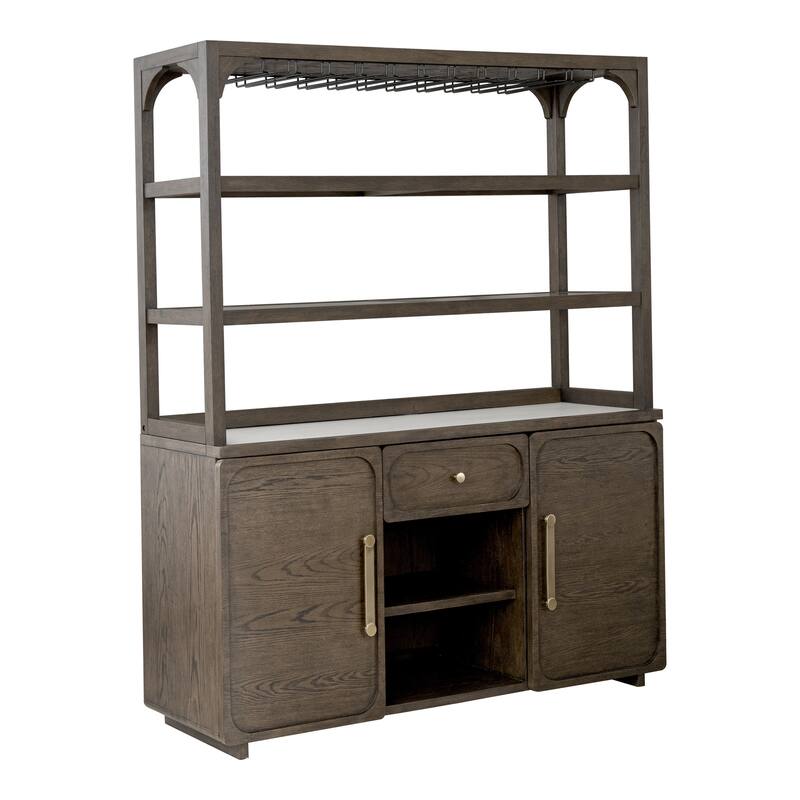 Furniture of America Laria Modern Farmhouse 2-Piece Quartz Stone Top Dark Walnut Wood Dining Hutch and Buffet Set