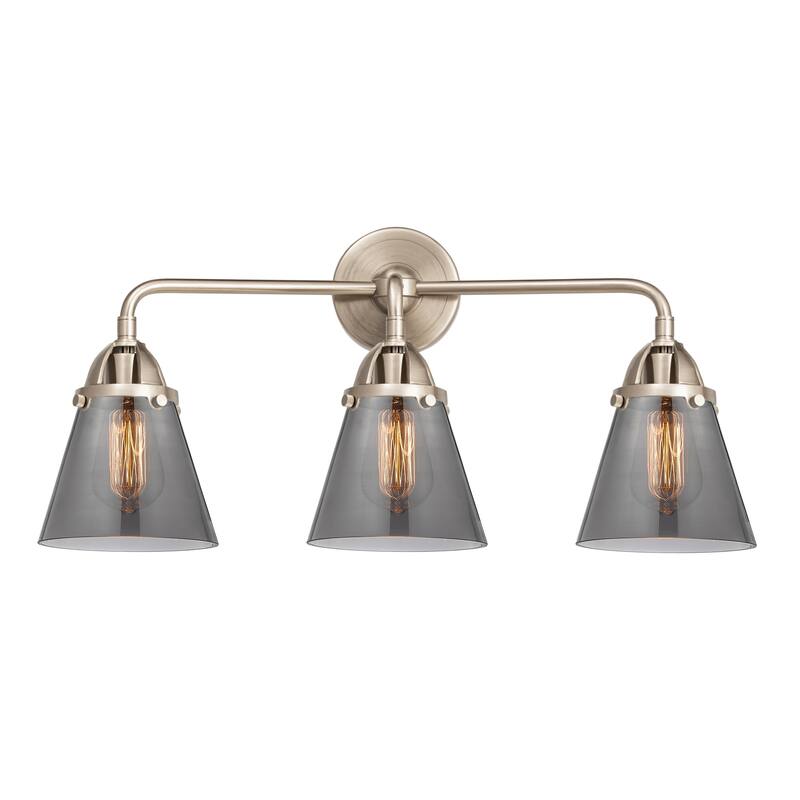 Innovations Lighting 288-3W-10-24 Cone Vanity Cone 3 Light 24" Wide - Brushed Satin Nickel / Plated Smoke