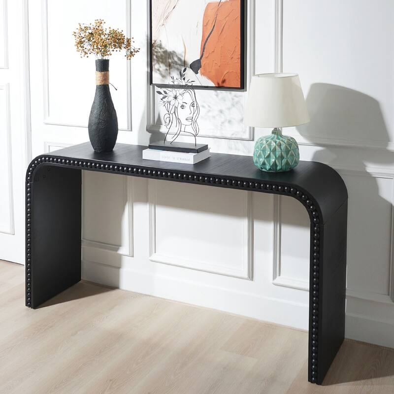 Entryway Table, Curved Waterfall-style Table,Console table with wood beads,Entrance Table for Entryway, Hallway, Living Room