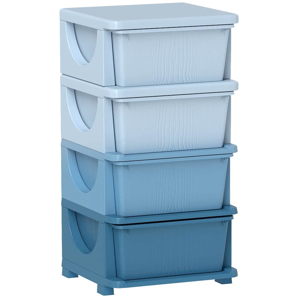 Qaba 4 Tier Kids Storage Unit, 4 Drawer Chest Toy Organizer Plastic Bins