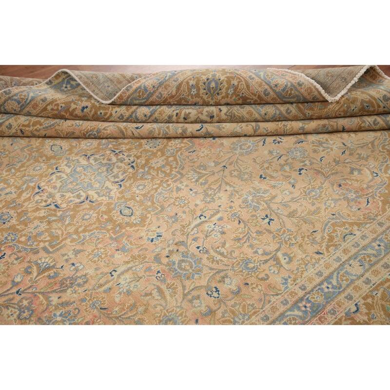 Hand Knotted Oriental 100% Wool Carpet Traditional Floral Coral Mashad Area Rug - 12' 5'' X 9' 3''