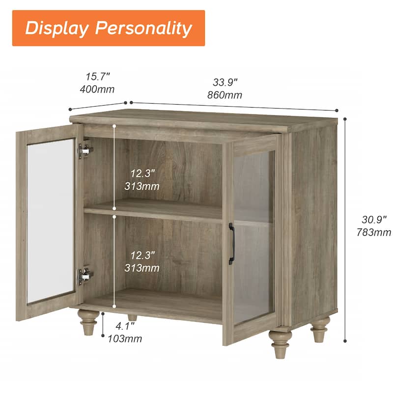 TV Stand with Glass Doors, TV Console Table TV Cabinet
