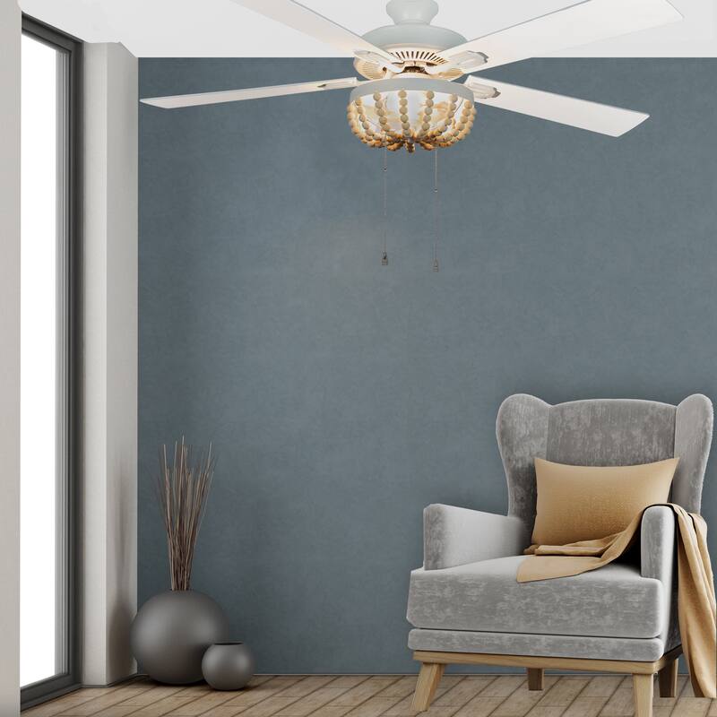 The Curated Nomad Delilah 52-inch Cream Wood Chandelier LED Ceiling Fan