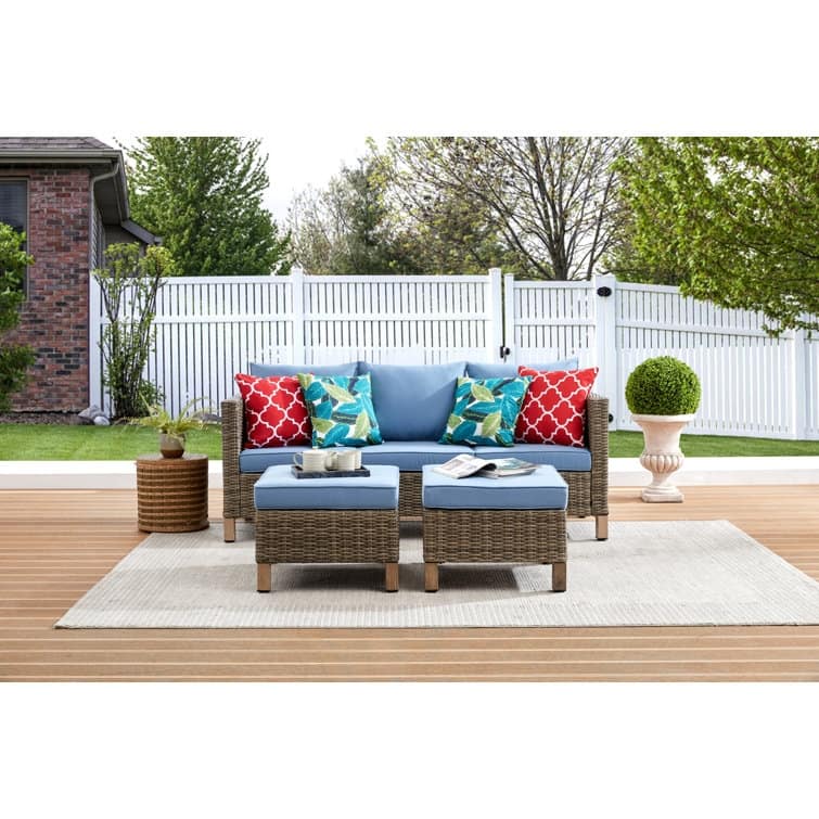 72.1'' Wicker Outdoor Patio Sofa - Blue