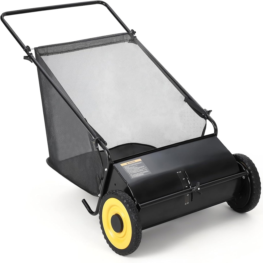 21-Inch Push Lawn Sweeper 35 cu. ft. Capacity Adjustable Height for Grass Leaves and Debris