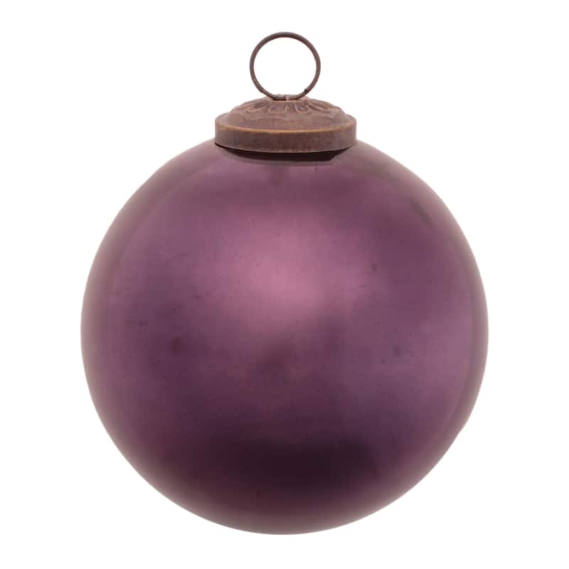 Purple Glass Glossy Ball Ornaments with Brass Cap Set of 12 Holiday Decor - 4” x 4” x 4” (L x W x H)