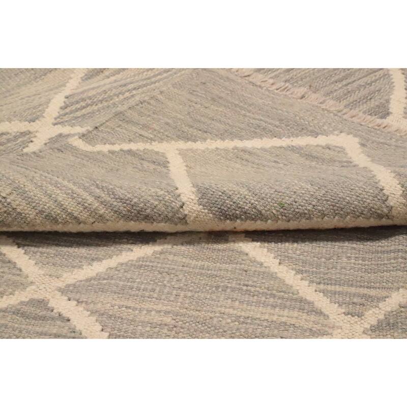 Hand Woven Oriental 100% Wool Carpet Southwestern Tribal Greys & Charcoal Kilim Area Rug - 7' 10'' X 5' 0''