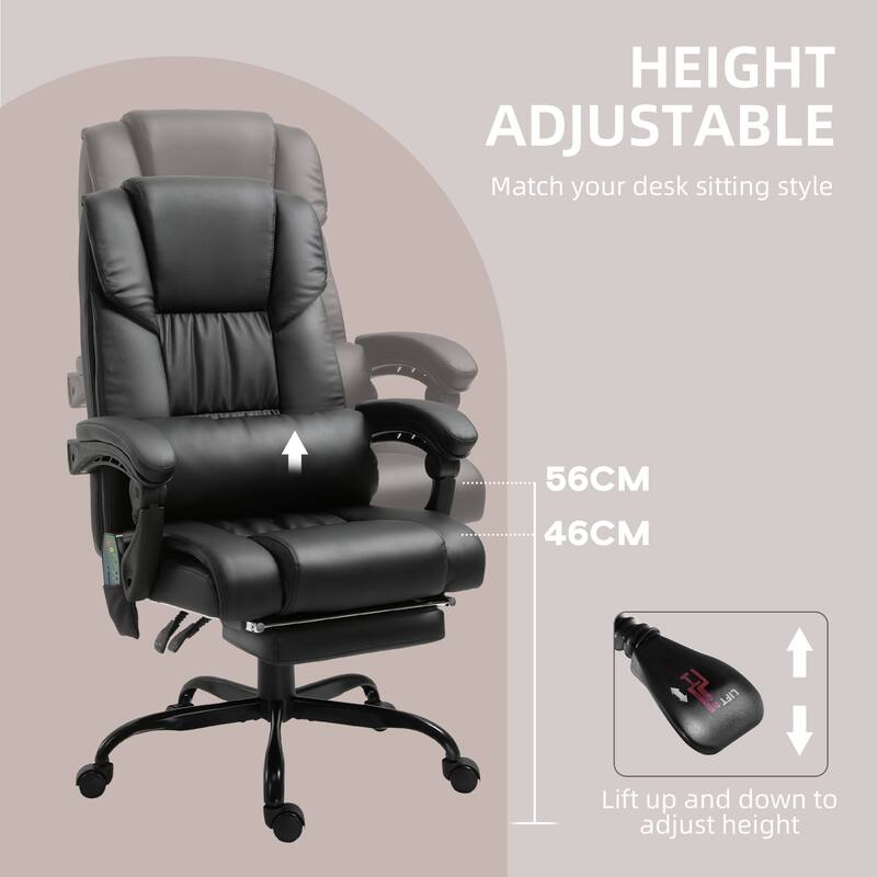 Faux Leather Massage Office Chair Ergonomic Reclining Computer Desk Chair with Footrest and Remote - 26" W x 29.5" D x 44"-48" H